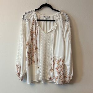 Women’s Cream and Multicolor long-sleeved Boho Blouse
